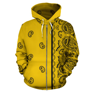 yellow gold and black bandana zip up hoodie front
