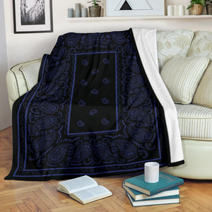 black and navy blue fleece blanket