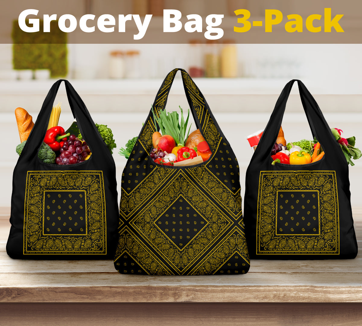 black gold  bandana shopping bag set