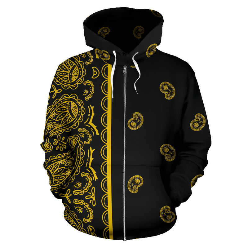 black and gold bandana zip hoodie front view