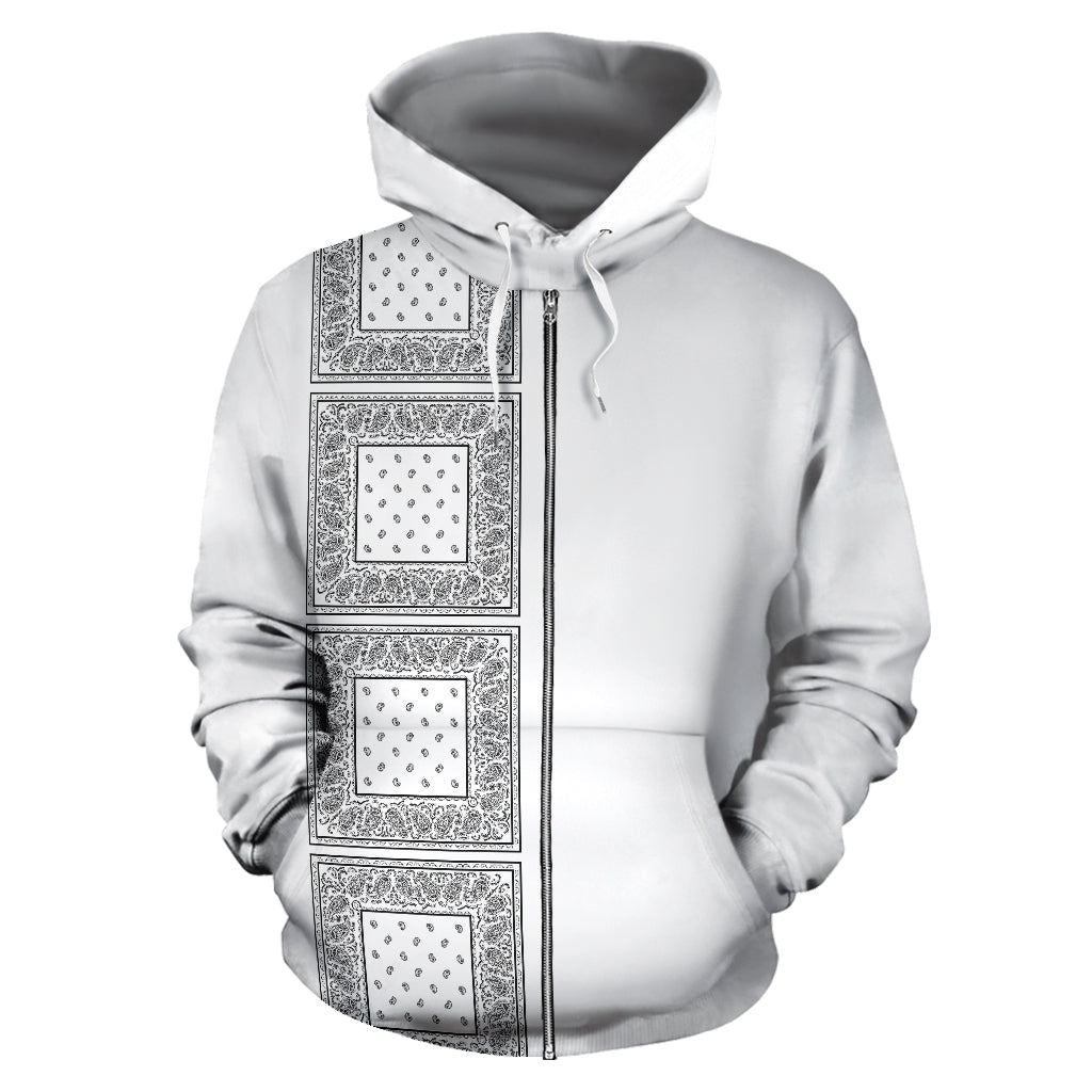white bandana zip up hoodie front view