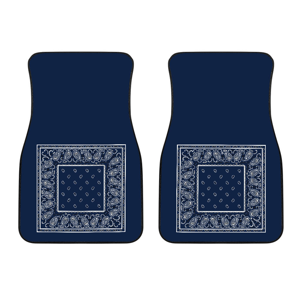 Dual Navy Blue Bandana Car Floor Mats - Minimal