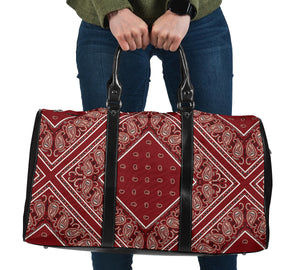 maroon bandana luggage bag