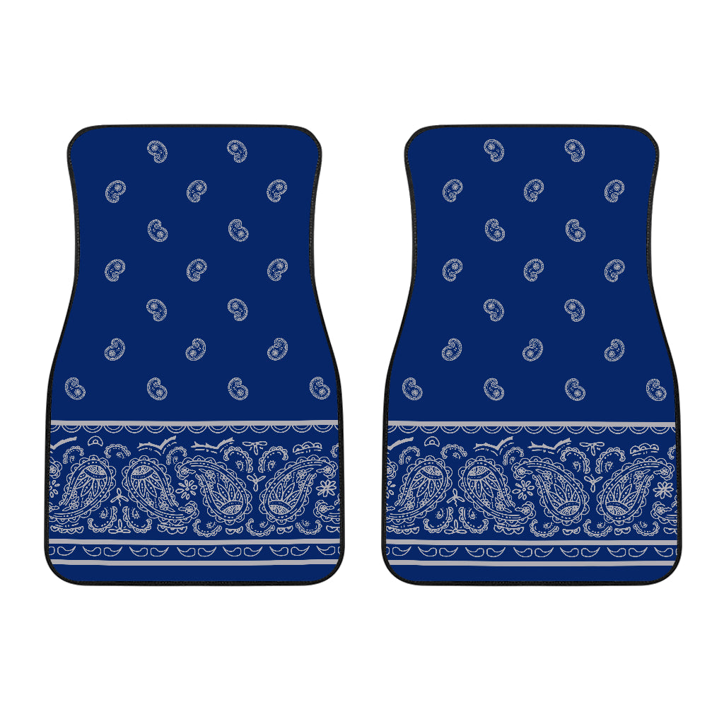 Dual Blue and Gray Bandana Car Mats - Fancy