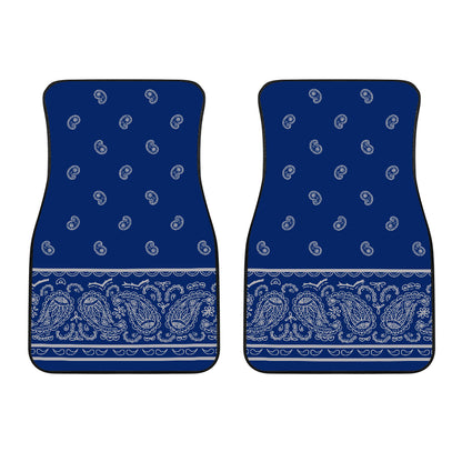 Dual Blue and Gray Bandana Car Mats - Fancy