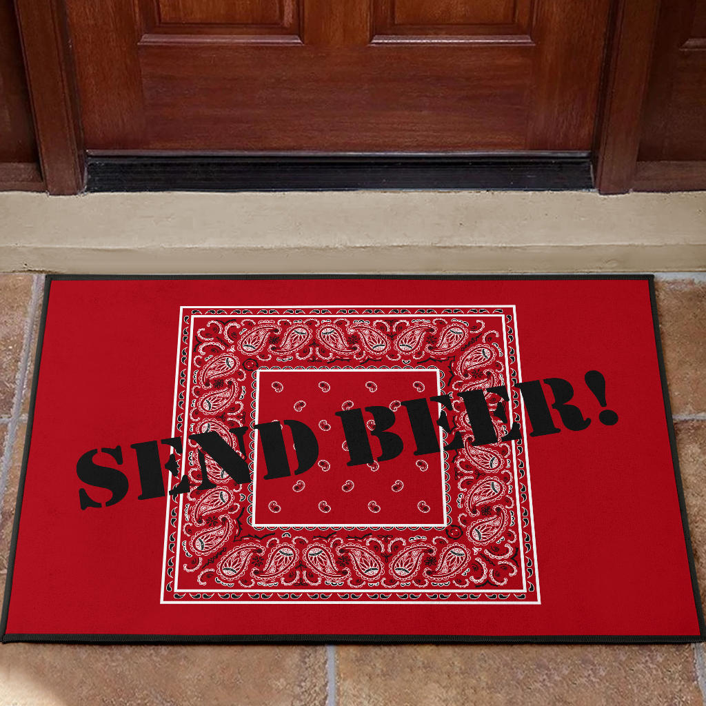 send beer funny red door mat