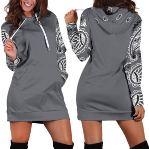Front and Back of Gray Bandana Hoodie Dress