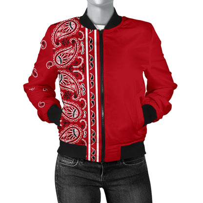 Asymmetrical Classic Red Bandana Women's Bomber Jacket