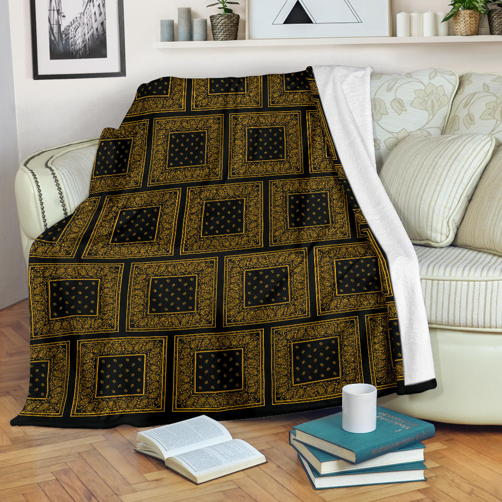 Ultra Plush Black Gold Bandana Patch Throw Blanket