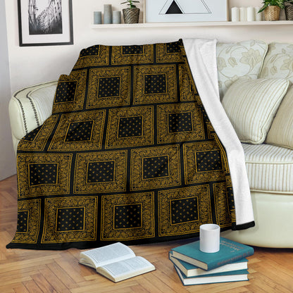 Ultra Plush Black Gold Bandana Patch Throw Blanket