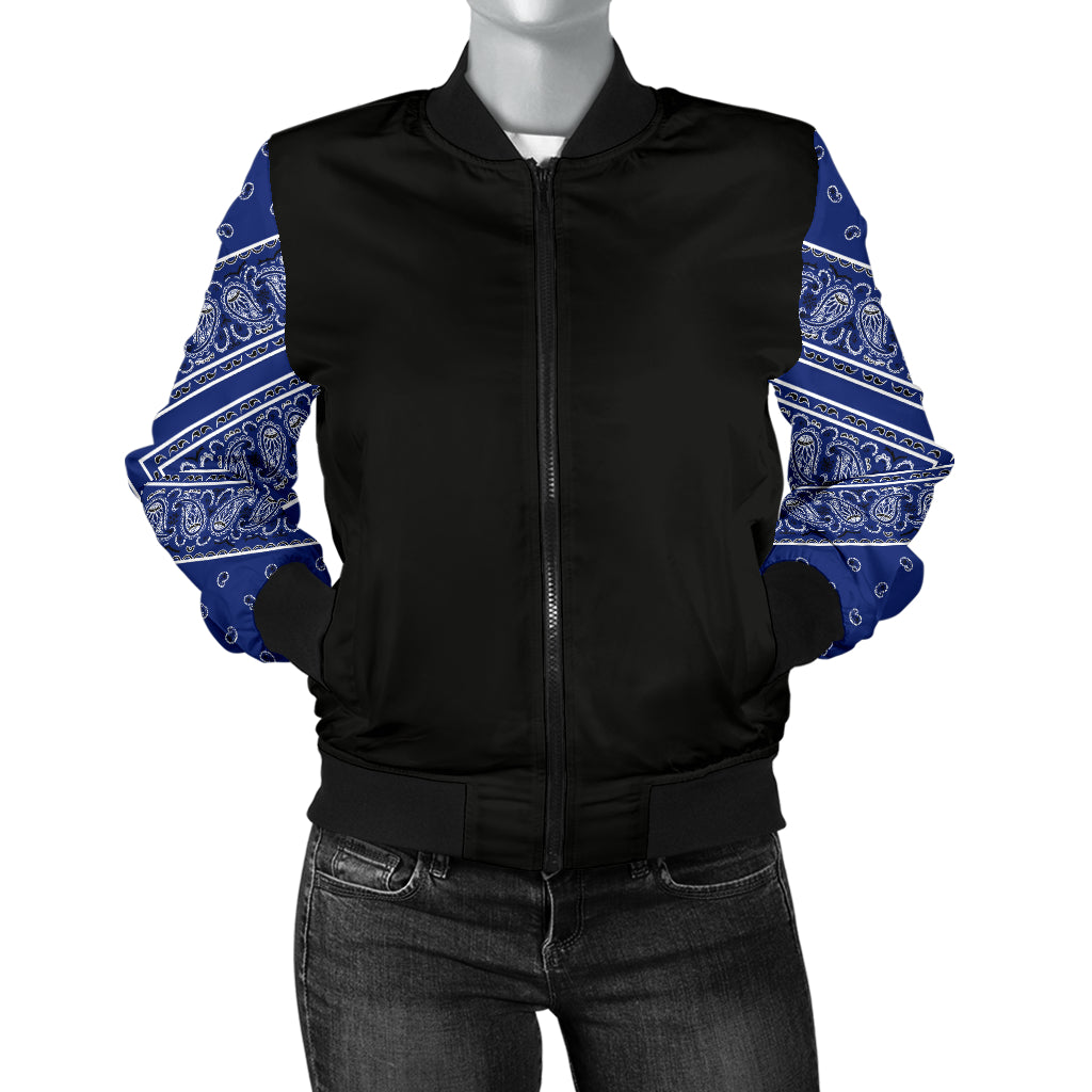 Women's Royal Blue Bandana Sleeved Bomber Jacket