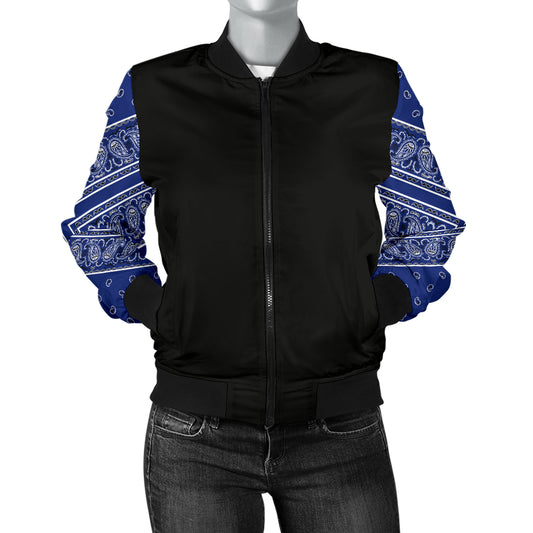Women's Royal Blue Bandana Sleeved Bomber Jacket