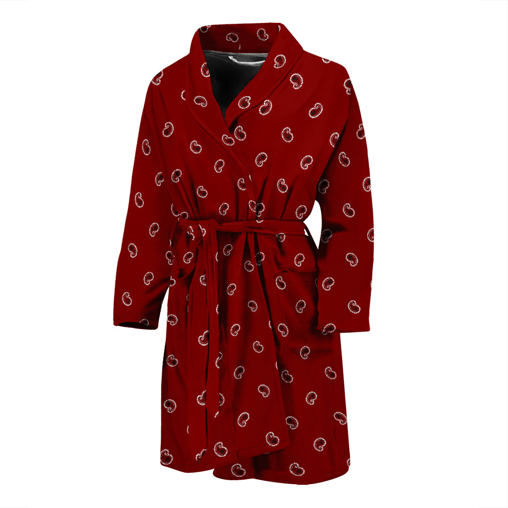 red mens bathrobe with paisley