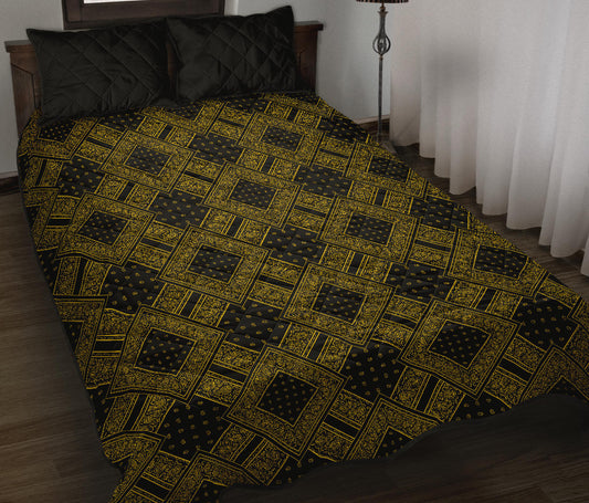 Quilt Set - Black Gold Bandana DB Quilt w/Shams