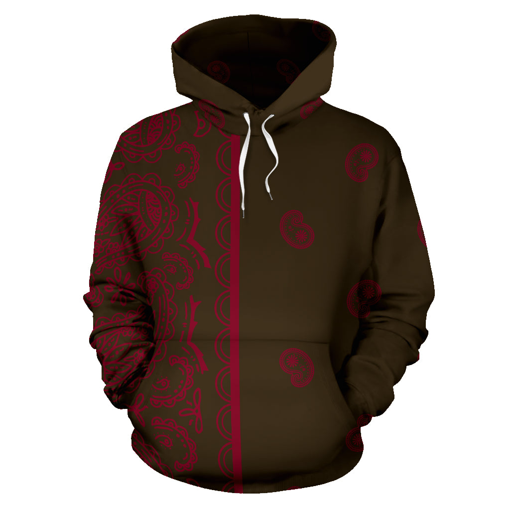Asymmetrical Brown and Maroon Bandana Pull Over Hoodie