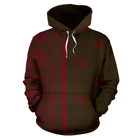 Asymmetrical Brown and Maroon Bandana Pull Over Hoodie