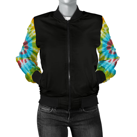 Women's Tie Dye Swirl Bandana Sleeved Bomber Jacket