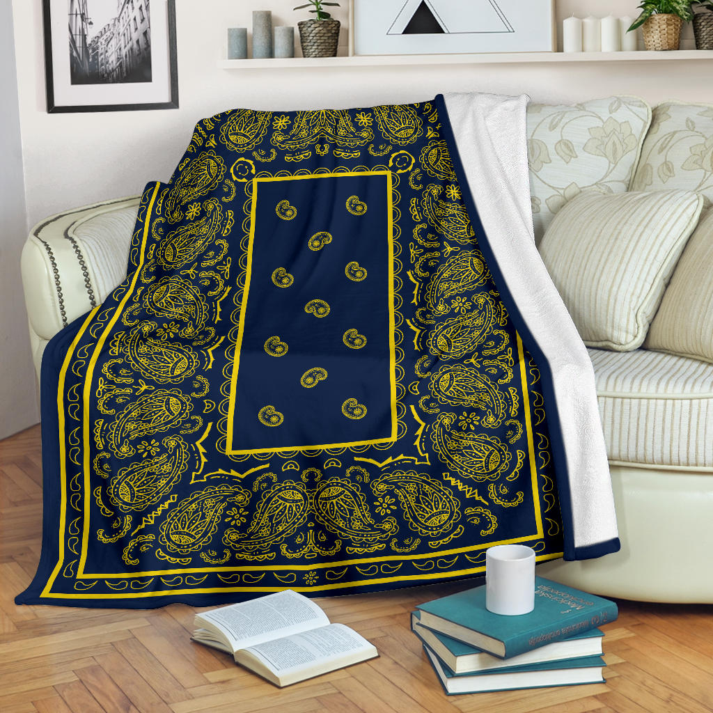 Navy and Yellow Bandana Throw Blanket