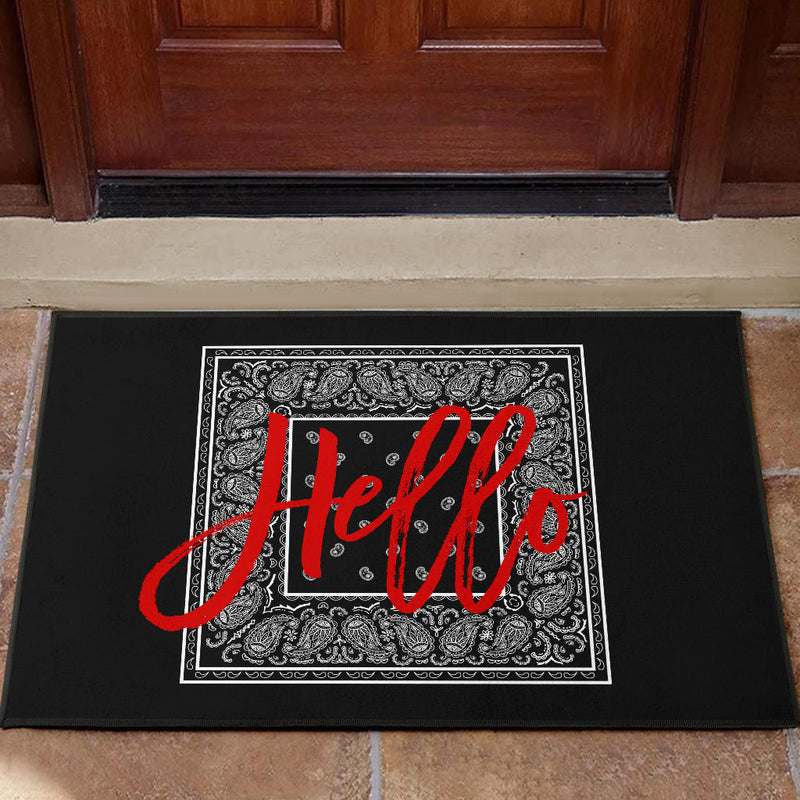 black bandana hello welcome mat