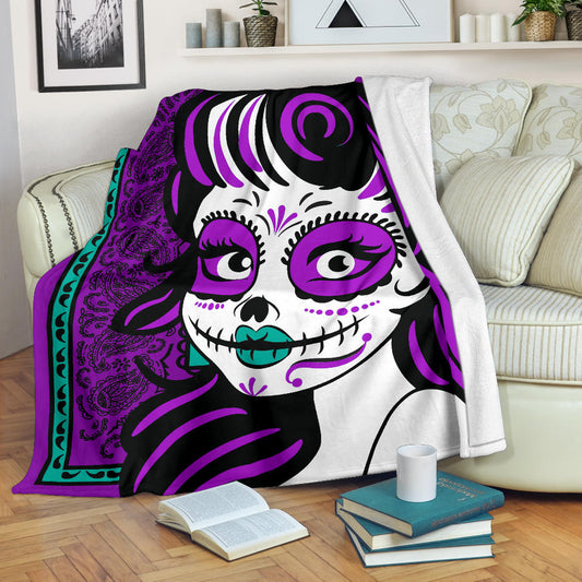 Ultra Plush Purple Bandana Calavera Fleece Blanket