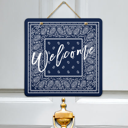 Welcome sign on Navy Bandana