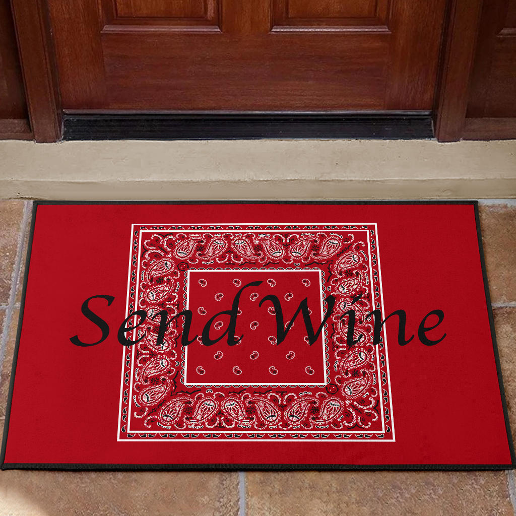 send wine funny red bandana welcome mat