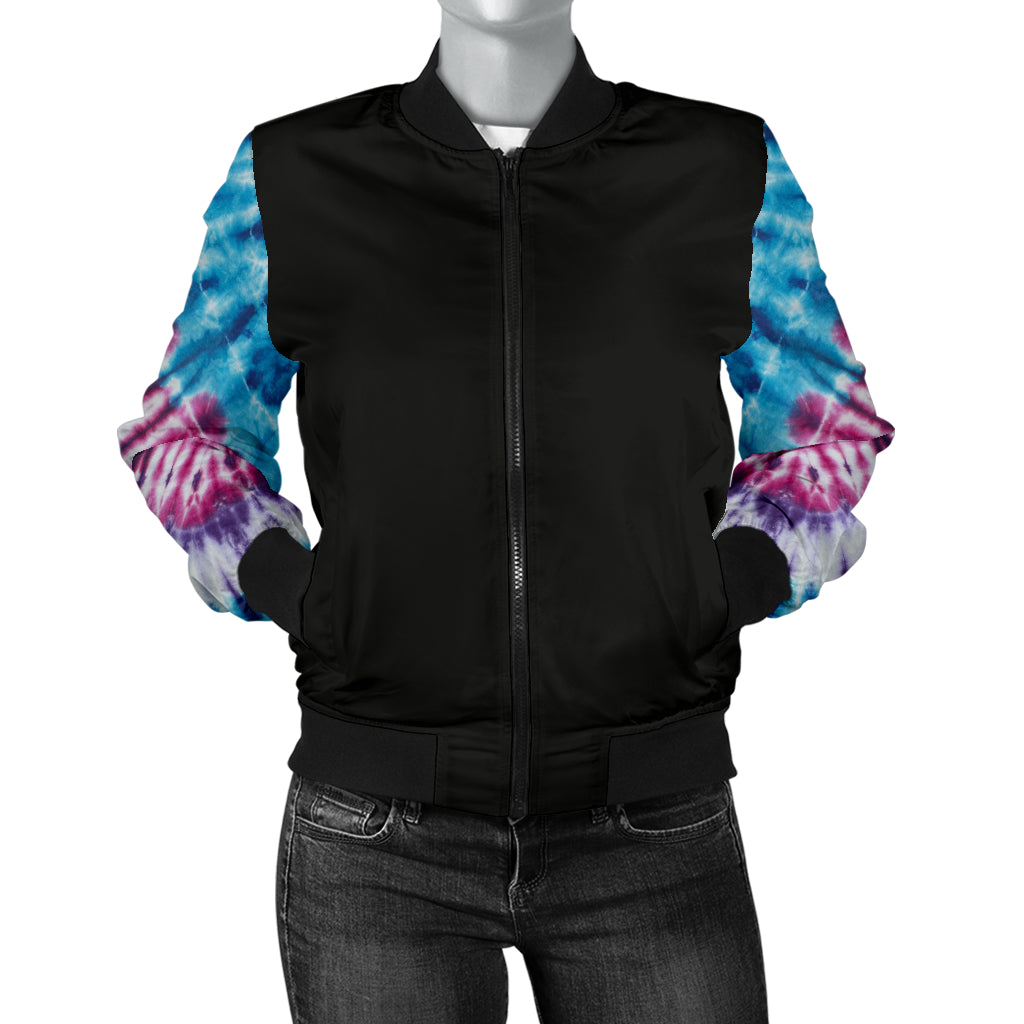 Women's Blue Tie Dye Bandana Sleeved Bomber Jacket