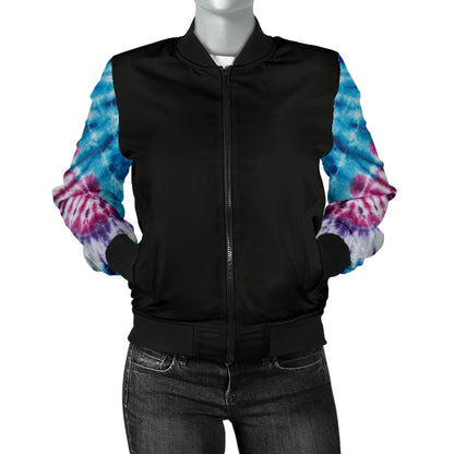 Women's Blue Tie Dye Bandana Sleeved Bomber Jacket