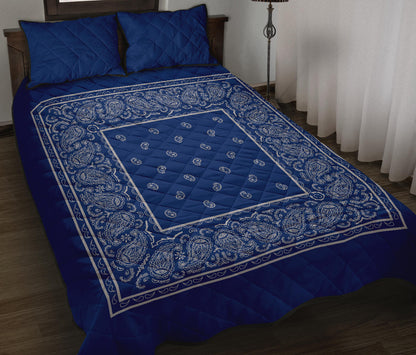 Quilt Set - Blue and Gray Bandana Quilt w/ Shams