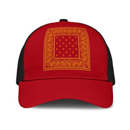 Red and Gold Bandana Simple Mesh Back Cap