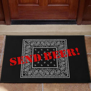 funny black bandana send beer door mat