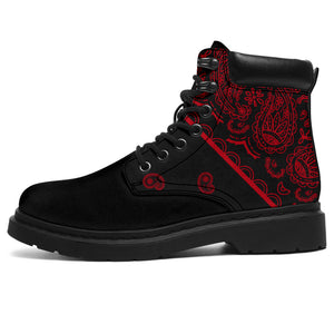 black and red hiking boots