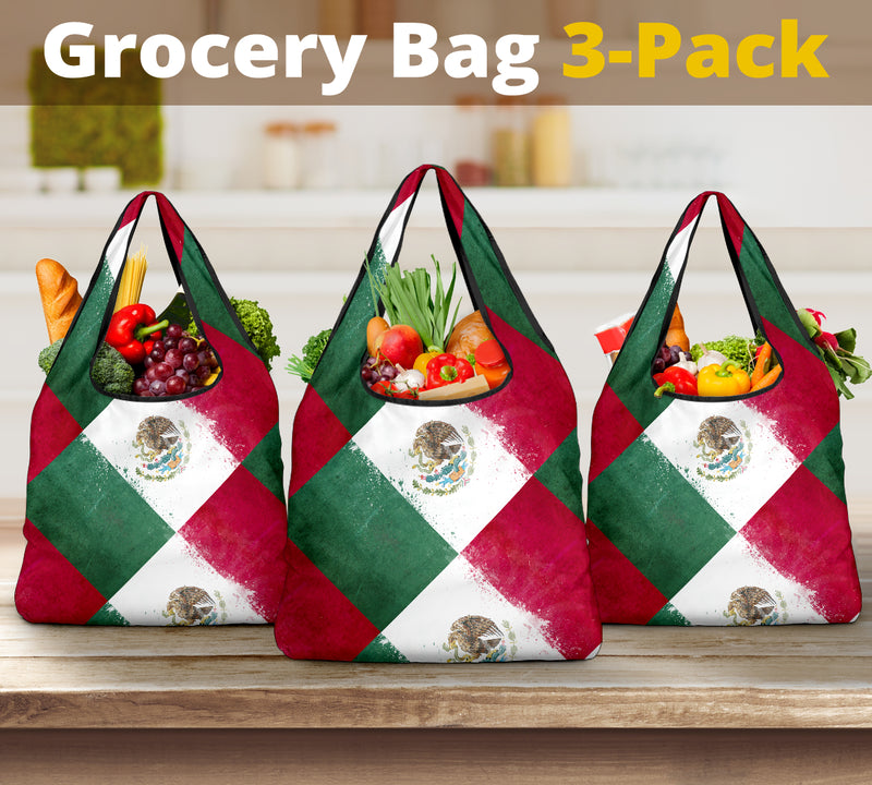 Mexican Flag Bandana Collage Grocery Bag 3-Pack