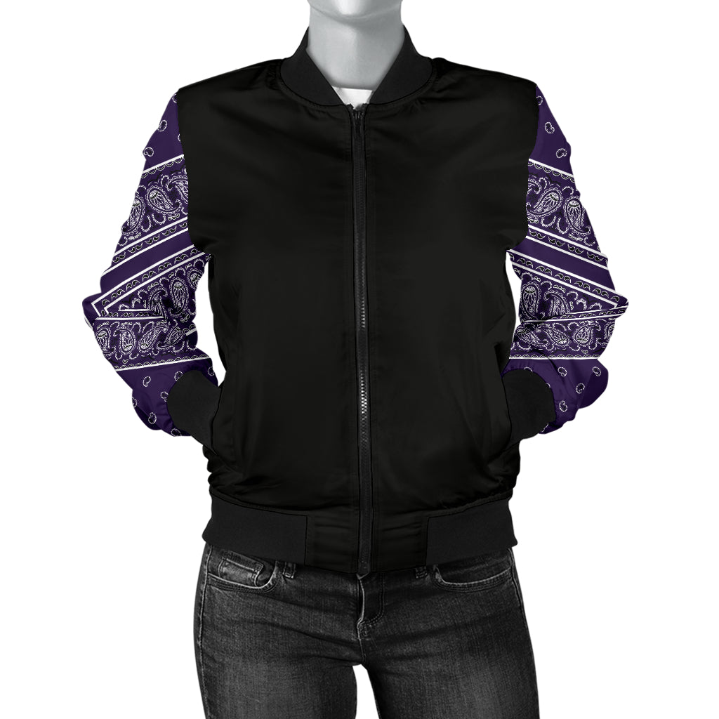 Women's Royal Purple Bandana Sleeved Bomber Jacket