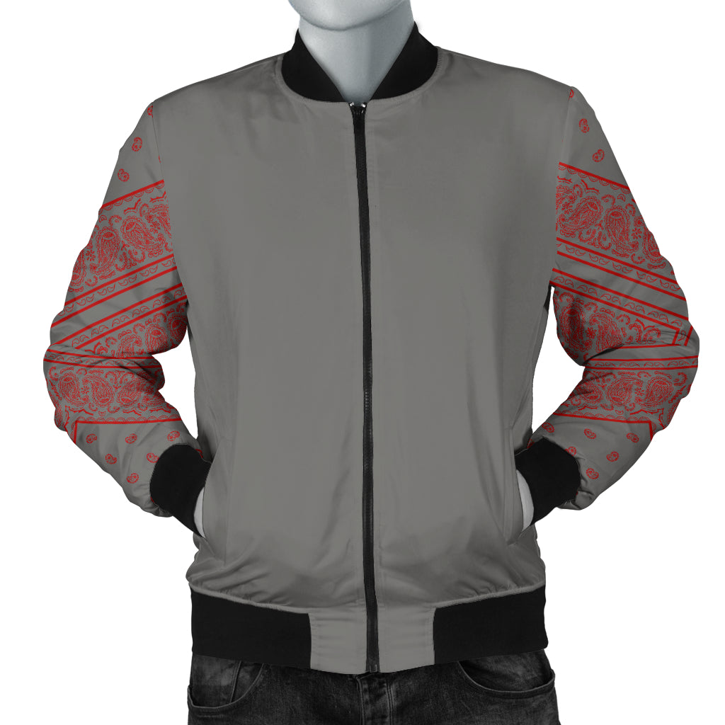 gray and red bandana jacket