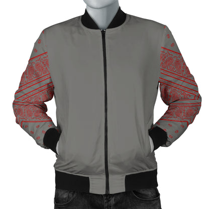 gray and red bandana jacket