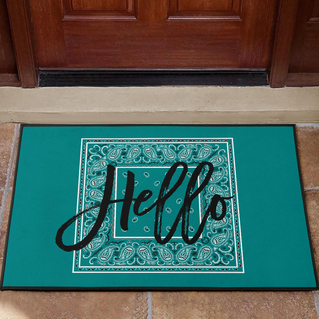 teal bandana door mat