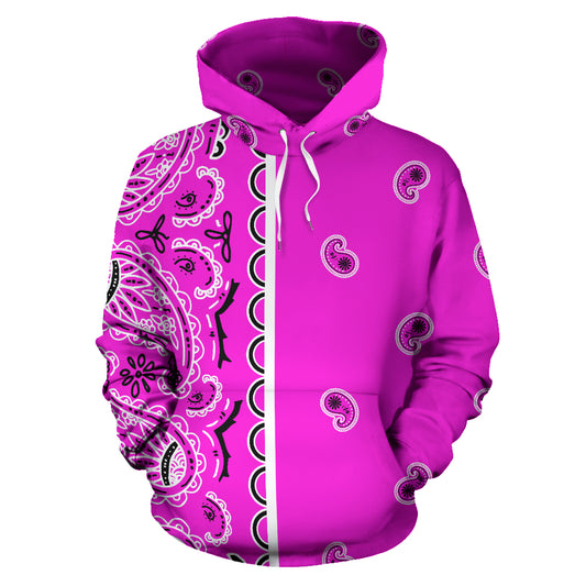 Asymmetrical Abruptly Pink Bandana Pull Over Hoodie