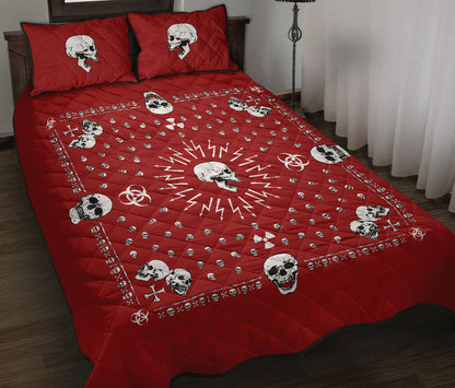 Quilt Set - Red Hazardous Skulls Bandana Quilt w/Shams