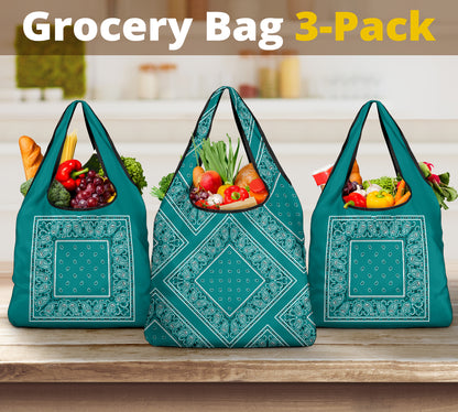 Teal Bandana ReUsable Grocery Bag 3-Pack