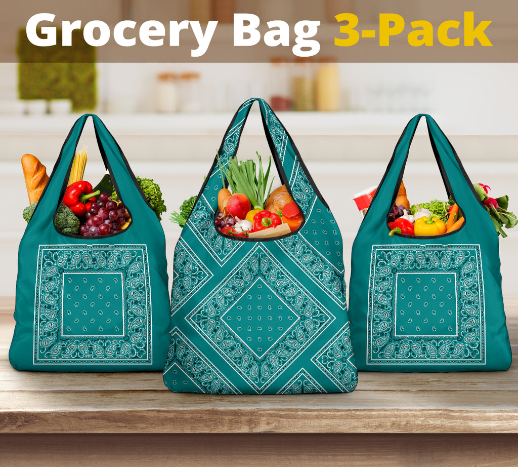 Teal Bandana ReUsable Grocery Bag 3-Pack