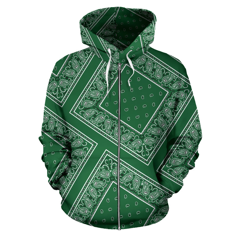 zip up green bandana hoodie