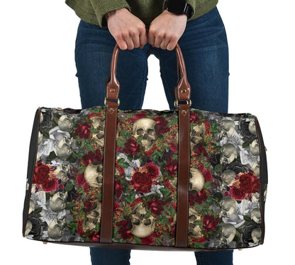 Skulls and Roses on Silver Travel Bag