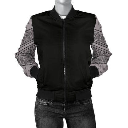 Women's Gray and Black Bandana Sleeved Bomber Jacket