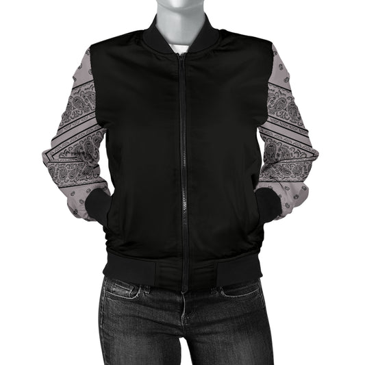 Women's Gray and Black Bandana Sleeved Bomber Jacket