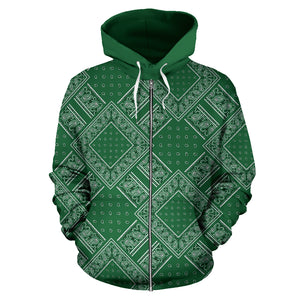 zip up green bandanas hoodie for men