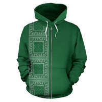 green bandana zip hoodie front view
