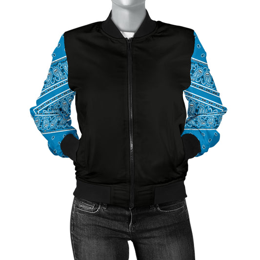 Women's Sky Blue Bandana Sleeved Bomber Jacket