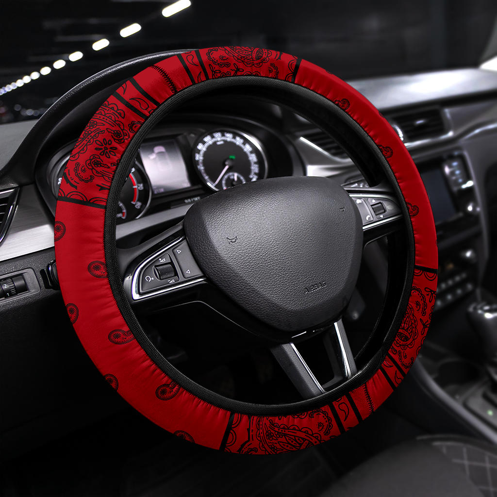 red and black bandanas automotive steering wheel cover