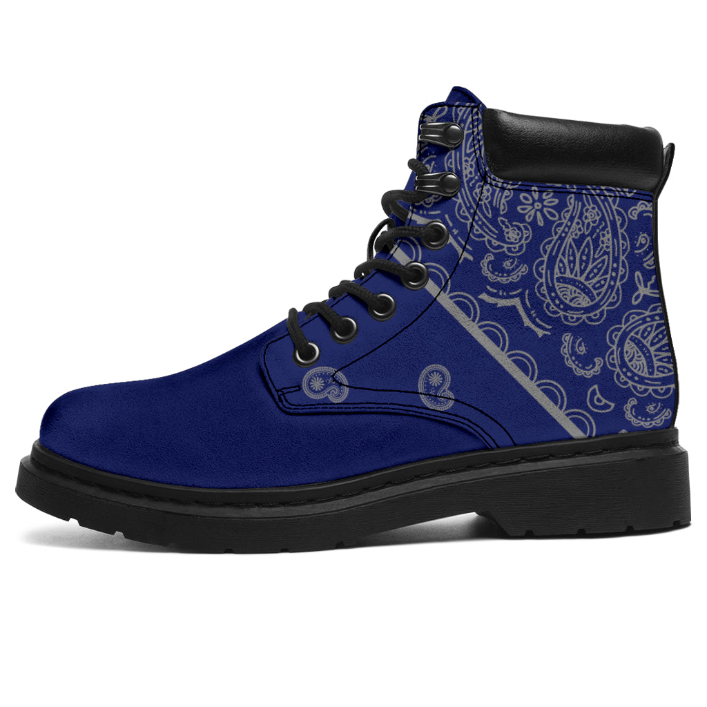 blue and gray bandana winter boots